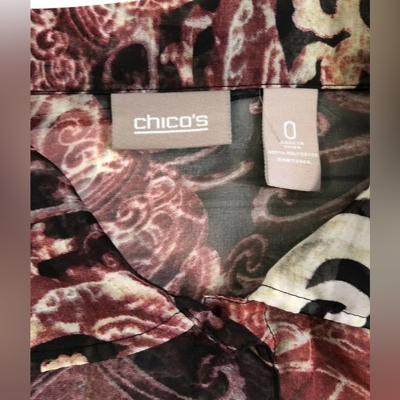 Chicos Size 0 Button Down Shirt Blouse Paisley Floral Womens Small  Black White - Picture 9 of 12